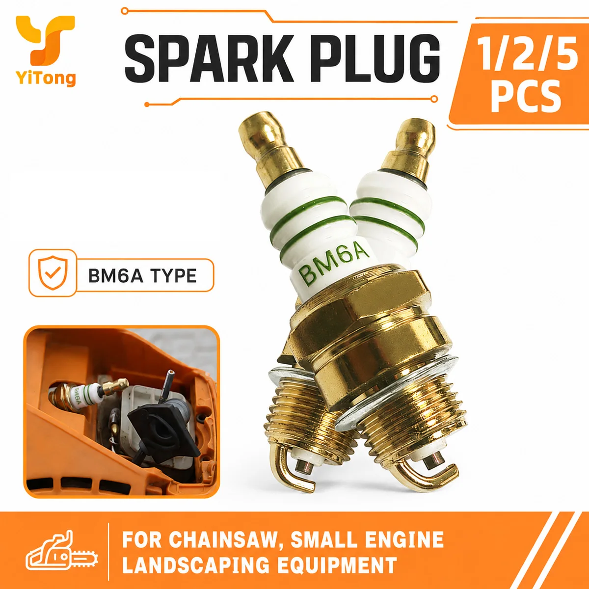 Yitong 1/2/5PCS BM6A Spark Plug Universal Replacement Ignition Plug Fit For Chainsaw Lawn Mower Trimmer Small Engine Garden Tool