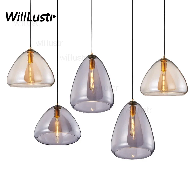 

Modern Glass Pendant Light Cone Suspension Lamp Handmade Clear Smoke Amber Kitchen Hotel Cafe Shop Hanging Ceiling Chandelier