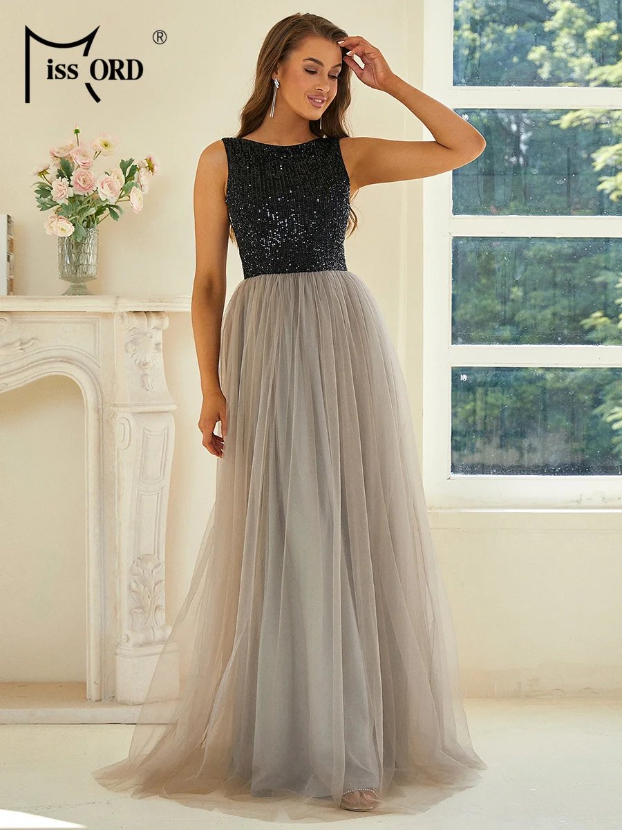 

Missord New 2026 Round Neck Sleeveless A-Line Mesh Evening Gown Wedding Birthday Party Church Formal Occasion Dresses