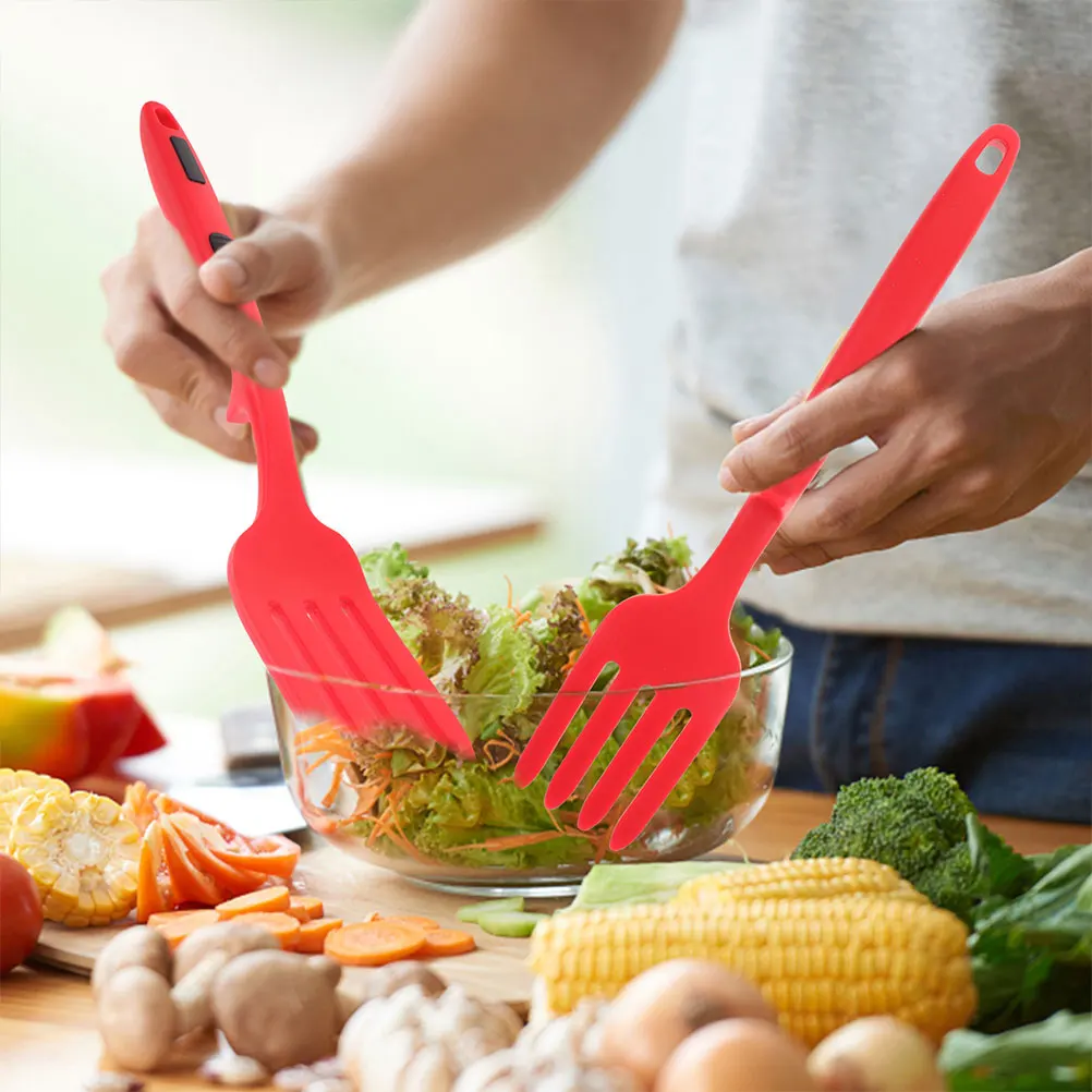 

2 Pcs Silicone Cooking Fork Pasta Noodle Kitchen Tool Large Practical Salad Fork Anti Daily Use