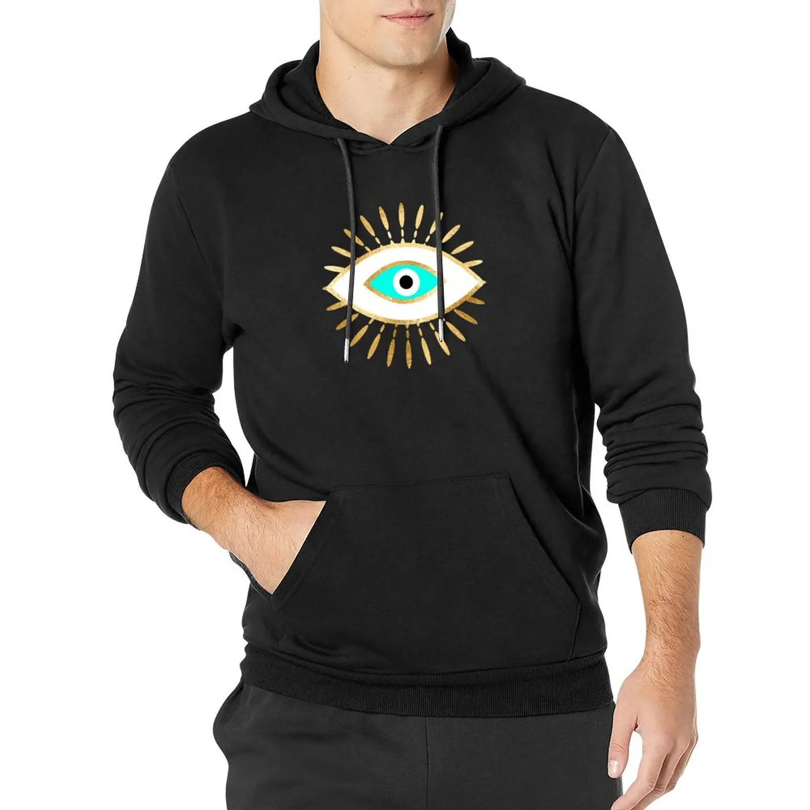 

hamsa evil eye gold foil print Pullover Hoodie male clothes streetwear men men's sweat-shirt anime hoodie