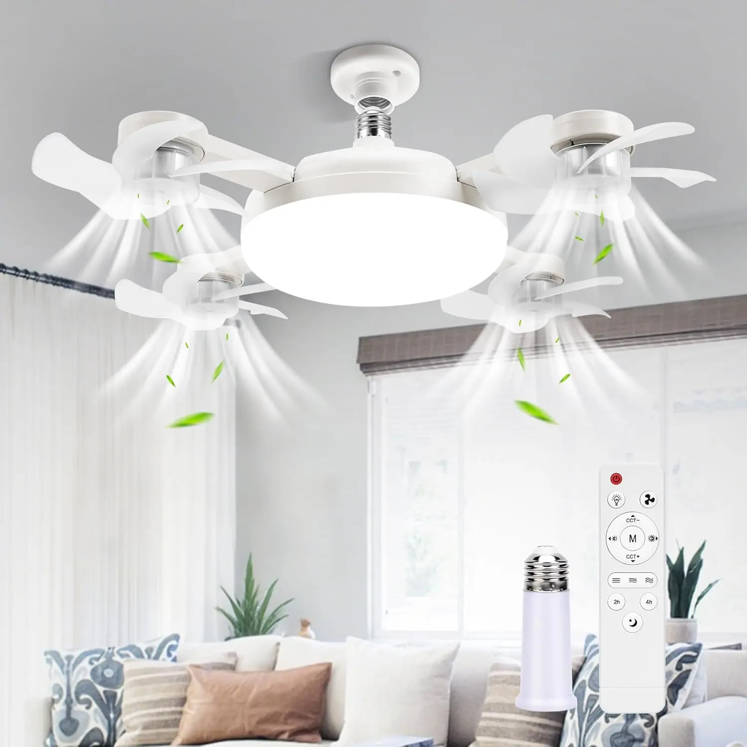 60W E27 Ceiling Fan With Lights And Remote Control 4 Heads LED Drone Modern Ceiling Fans Light Bulb 3 Speeds Dimmable Room Lamp