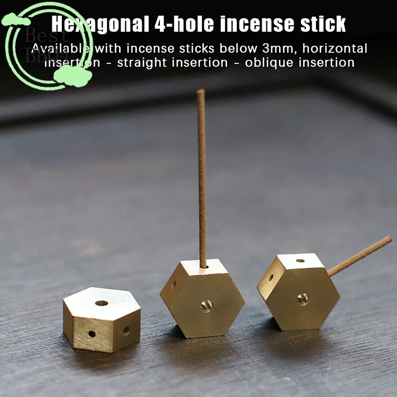 (BBQ4)Hexagonal Solid Brass Four Hole Fragrant Stick Holder Incense Holder Household Indoor Line Incense Burner Home Decor Craft