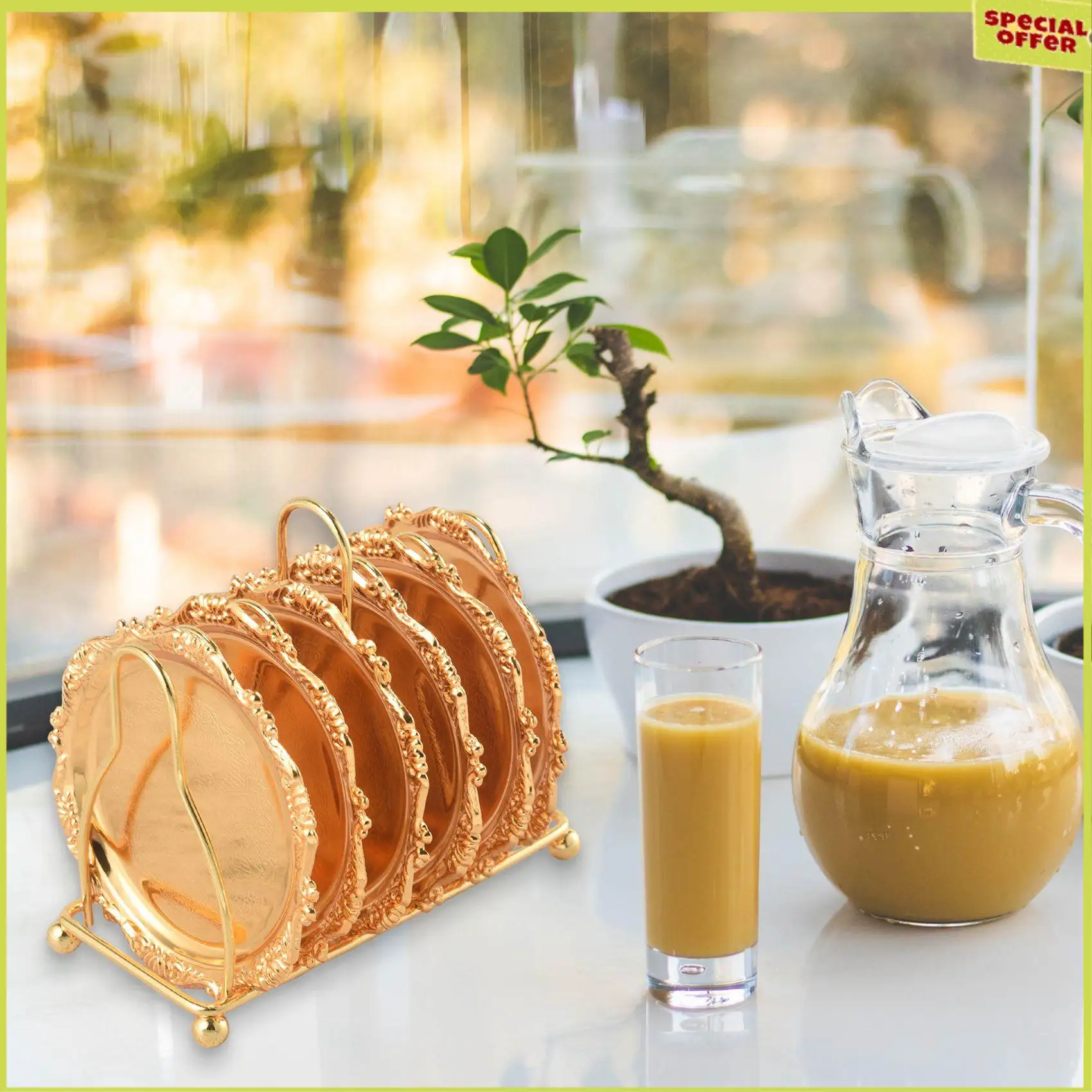 A34R Series 6 Piece Roller Coaster Creative Drink Coaster Decorative Frame Non-Slip Metal Coaster Desktop Display With Pole Fram