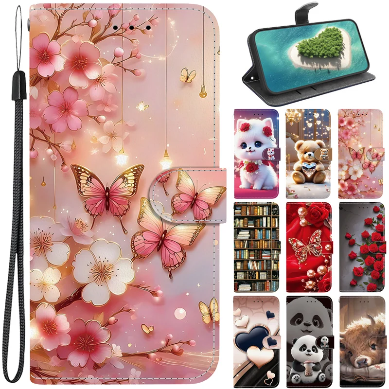 Magic7/6Pro Katzen-Bären-Hülle für Honor X8D X5C Plus 400 200 Lite Pro X8C X9C X6B X6C X7B X6A Hülle Brieftasche Flip Standfunktion Rückseite Schutzhülle mit Riemen