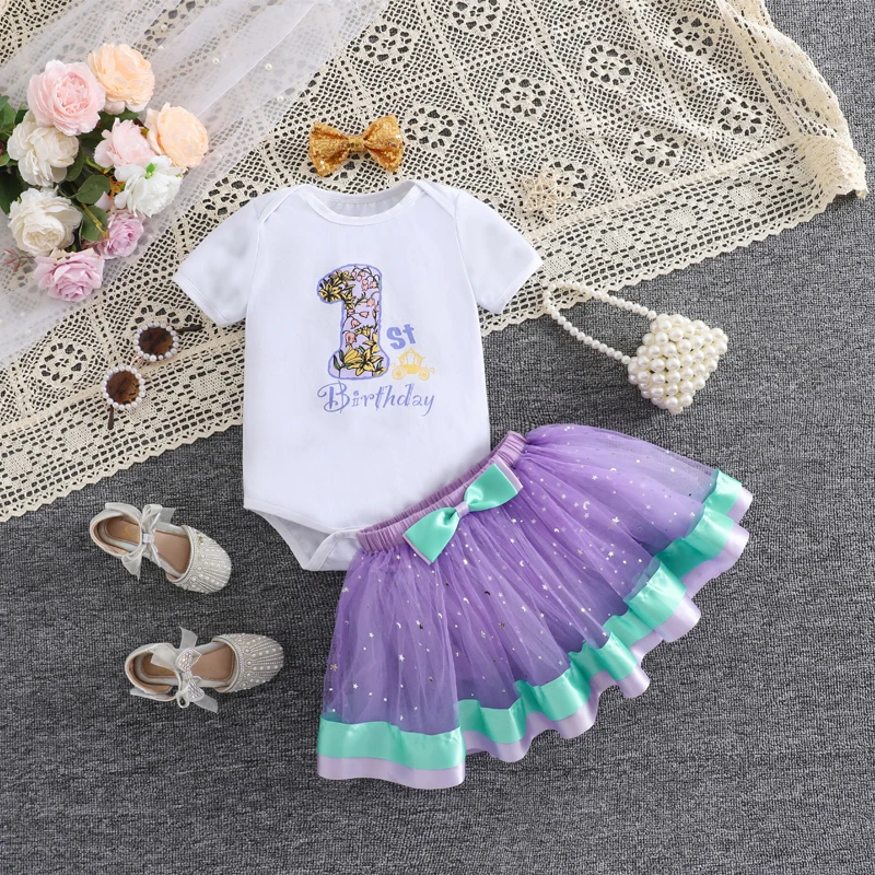 幼児女の子夏ジャンプスーツ女の子誕生日パーティー可愛いチュチュケーキドレスロンパースカラフルガーゼスカートヘアクリップセットドレスベビー