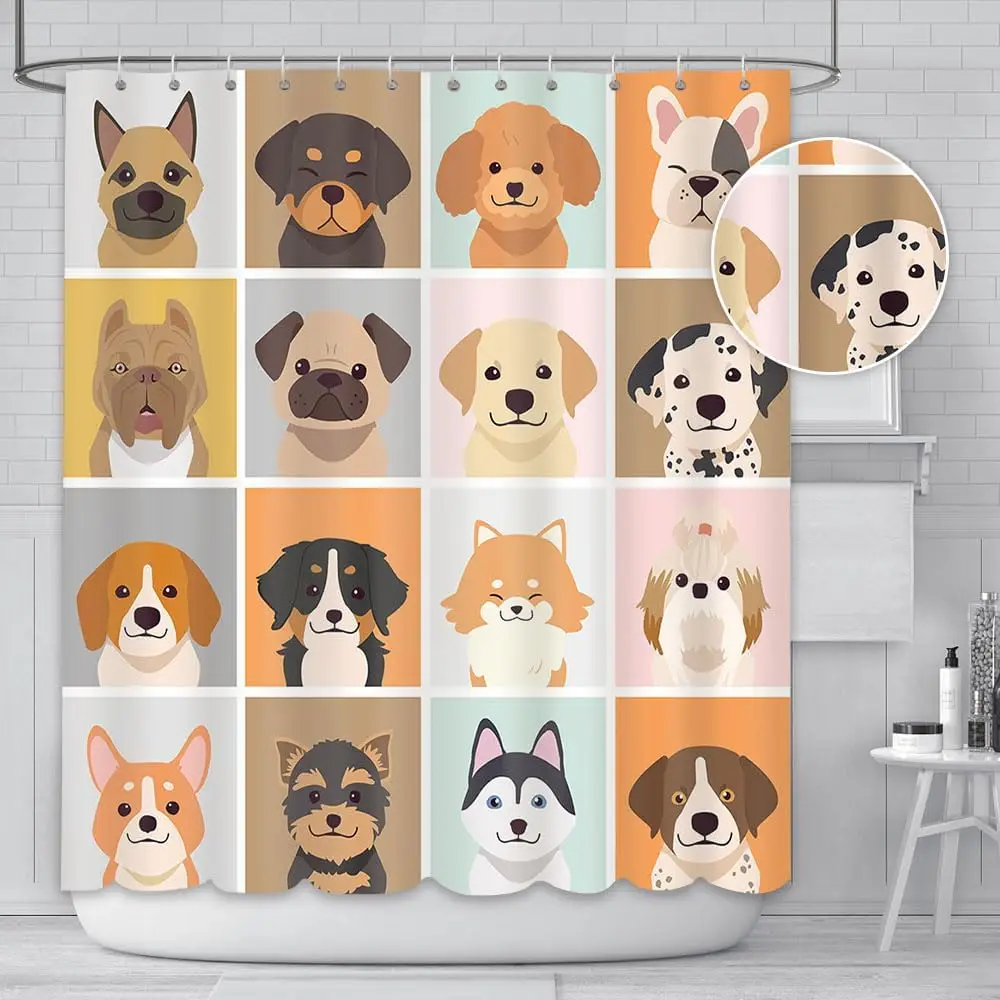 

Colorful square animal dog design shower curtain, 180 x 180cm bathroom durable shower curtain home decor with 12 hooks