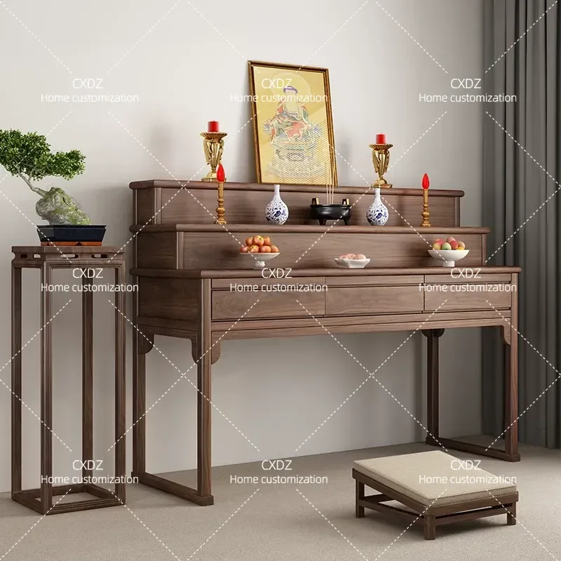 Solid wood table incense case household three-layer Buddha table Buddhist table simple living room ancestral shrine shrine