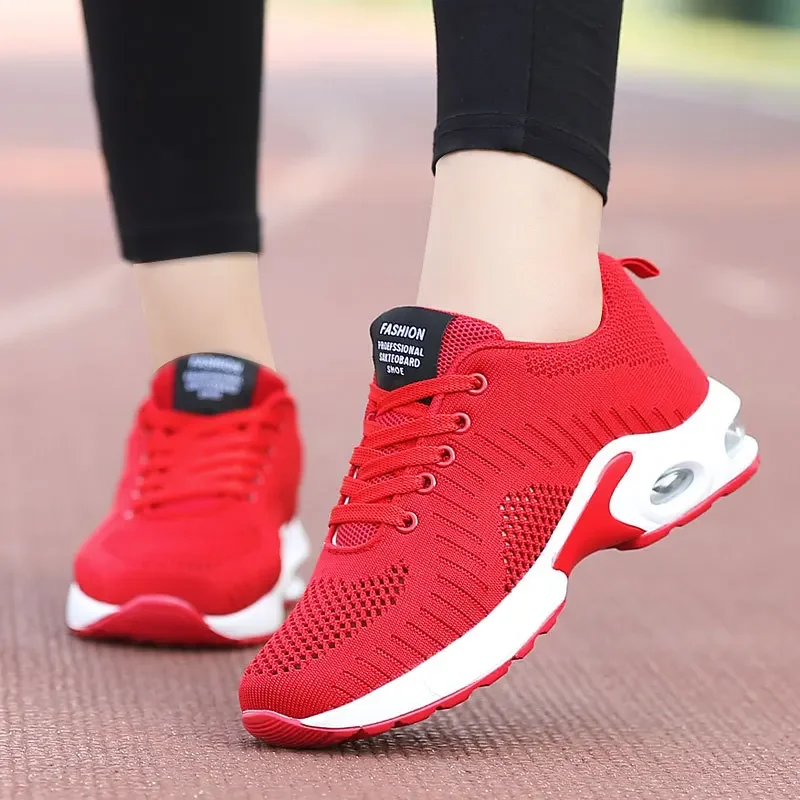 Red Women\'s Shoes Mesh Sneakers for Women Breathable Platform Walking Shoes Light Tennis Shoes Ladies Athletic Training Footwear