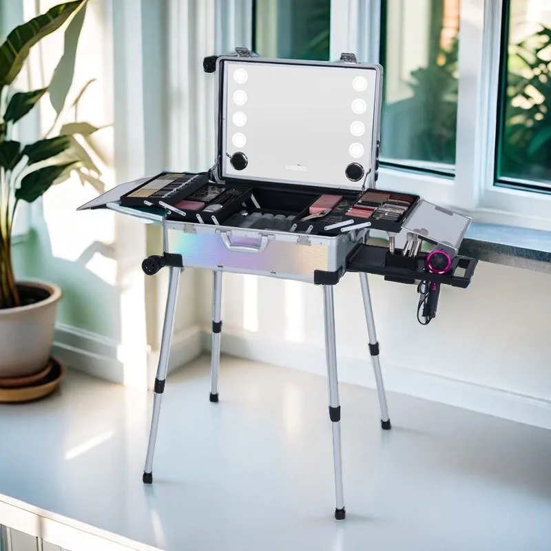 Makeup Artist Professional Fireproof Waterproof Board Cosmetic Case Follow Makeup Artist with Lamp Bracket Bridal Trolley Case