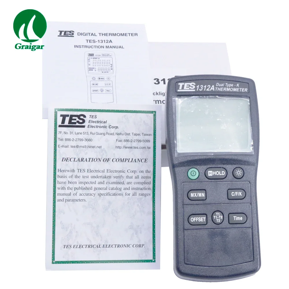 2026 TES-1312A Digital Dual Type K Thermometer Dual Channel Thermometer Temperature Meter