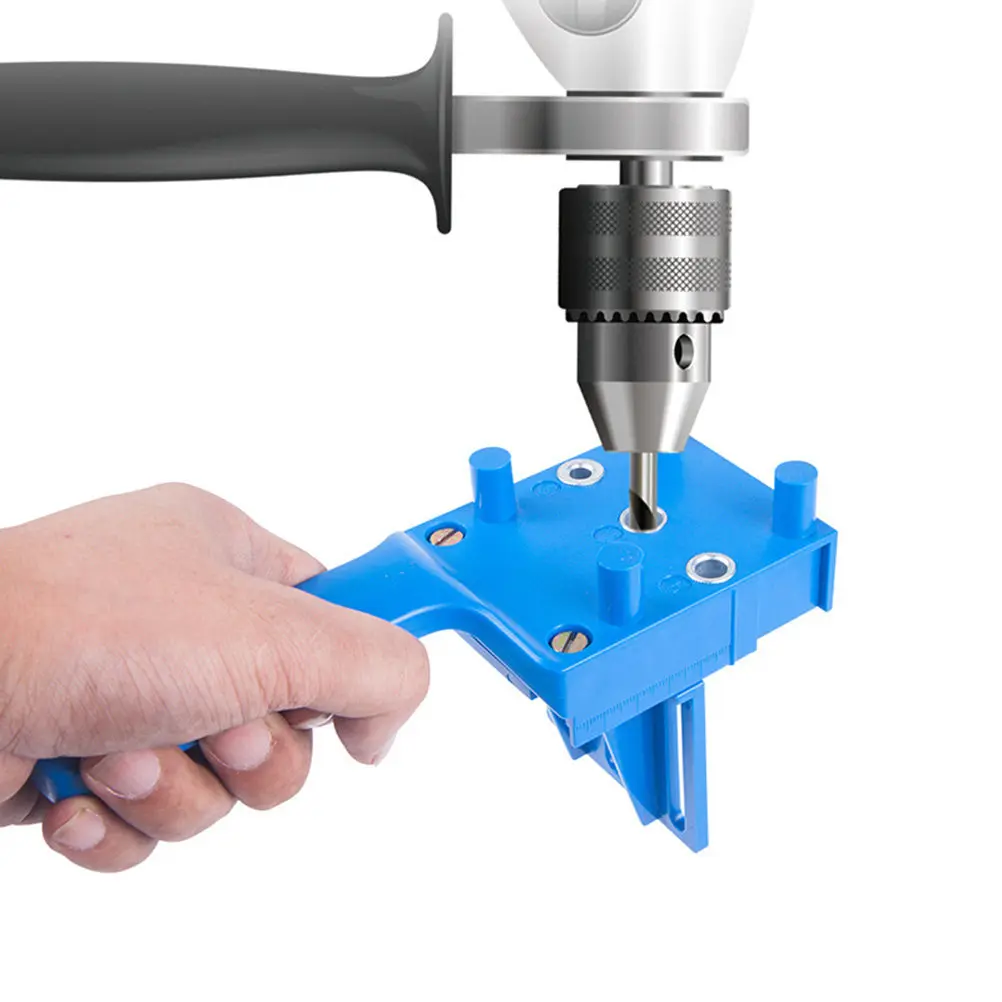 Carpenter Hole Positioner Blue ABS Plastic Handheld Woodworking Drill Tool Wear Resistant Accurate Hole Locator