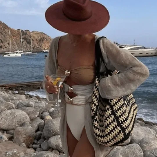 

New European and American Style Bow Casual Khaki Sleeveless One-piece Bikini Swimsuit
