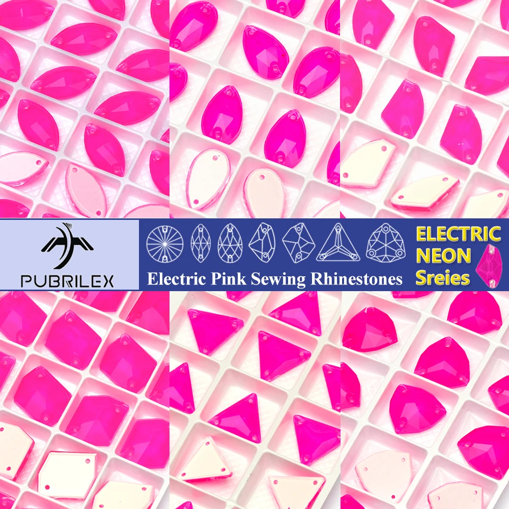 Hochwertige Pubrilex Elektrische Rosa Aufnähbare Strasssteine in Allen Formen, Aufnähbare Kristallperlen für Kleidungsstücke und Dekorationen – Detail 1