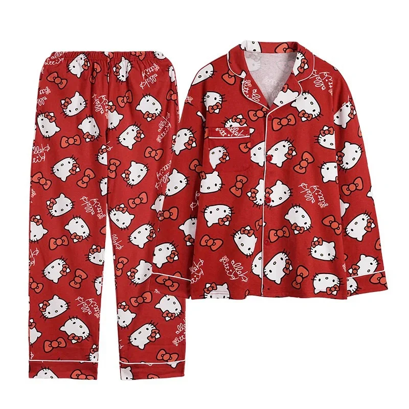 Sanrio cartoon animation Hello Kitty pajamas female, cute and sweet autumn new casual and comfortable outer loungewear suit