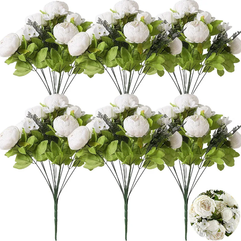 6 PCS Artificial Peonies Silk Peony Flowers for Wedding Bridal Home Decor Beautiful Floral Centerpiece Arrangement Decoration