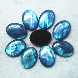 10PCS 18X25MM New Shell Cabochons Blue Abalone Paper Oval Shape Platic Bottom DIY Jewelry Accessories Top Selling