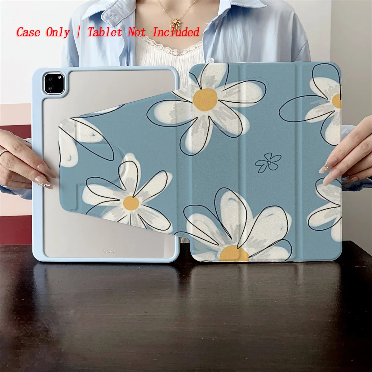 

Trendy Delicate Blue Base & White Chrysanthemums Design iPad Cover For Apple iPad 10th Gen Pro 11 Air 4 Mini 6 Protective Case