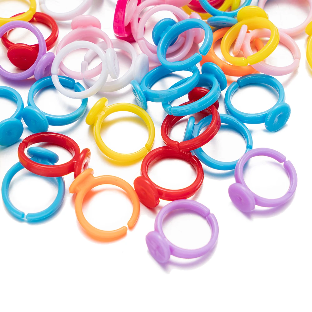 50/100pcs Plastic Adjustable Pink Colorful Ring Base For DIY Handmade Kids Children Accessories Findings Jewelry Making Supplies