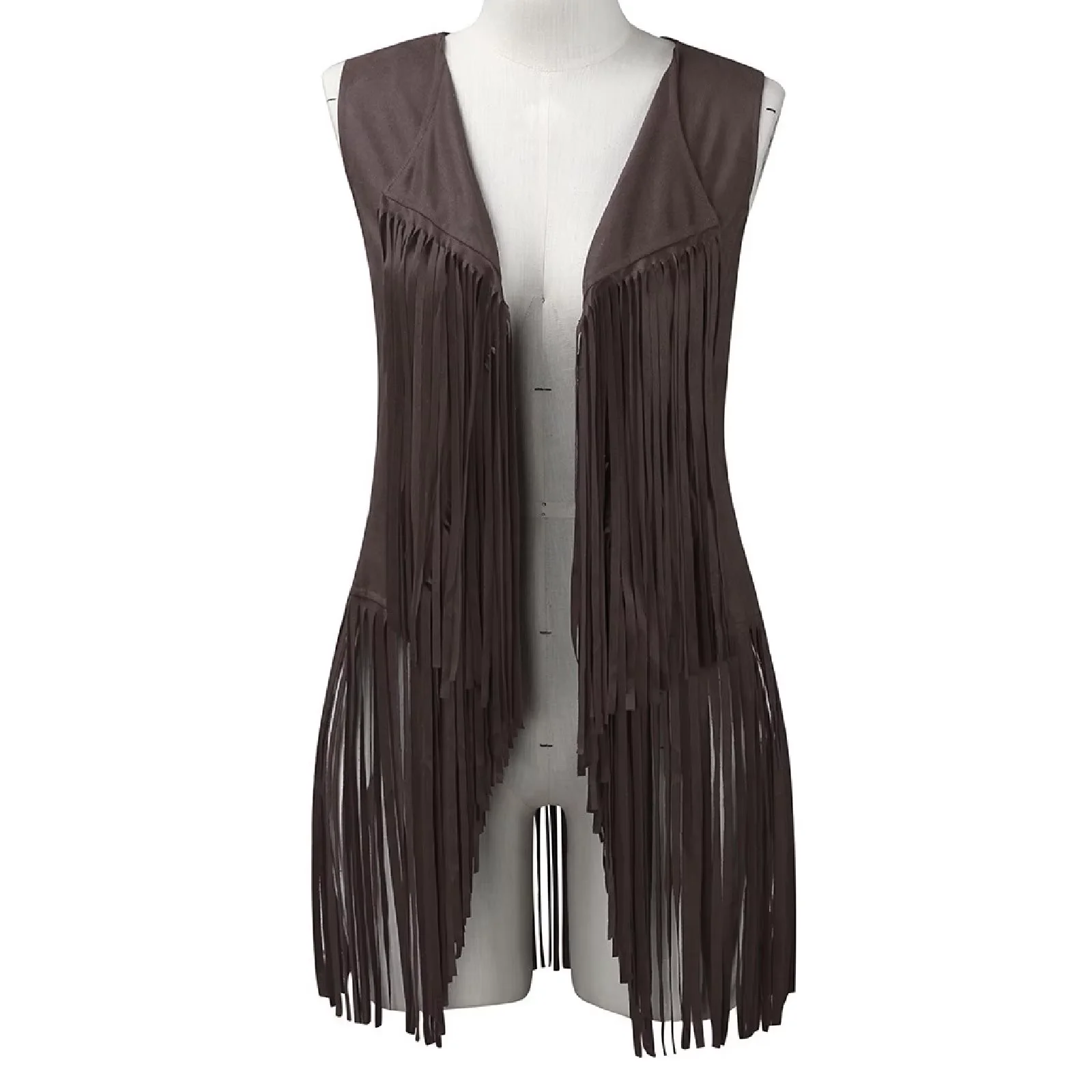 Fashion Casual Women's Thin Fringe Vest Solid Color Loose Cardigan Coat