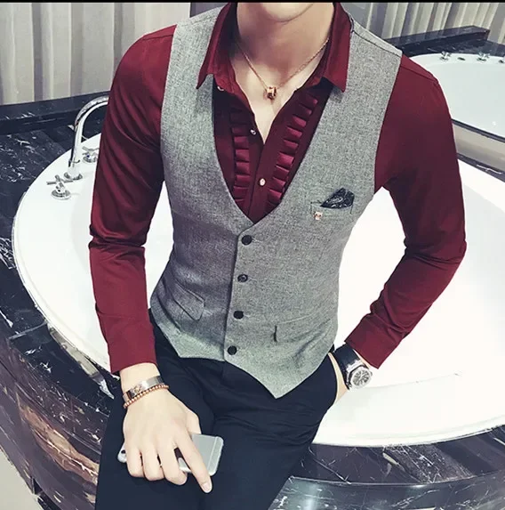 2026 versione coreana del gilet da uomo sottile parrucchiere KTV bar discoteca gilet abiti da lavoro alla moda