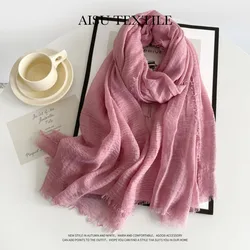 Solid Color Cotton and Linen Scarf  Autumn and Winter New Women's Scarf Retro Monochrome Medium Long Scarf Decoration Long Shawl