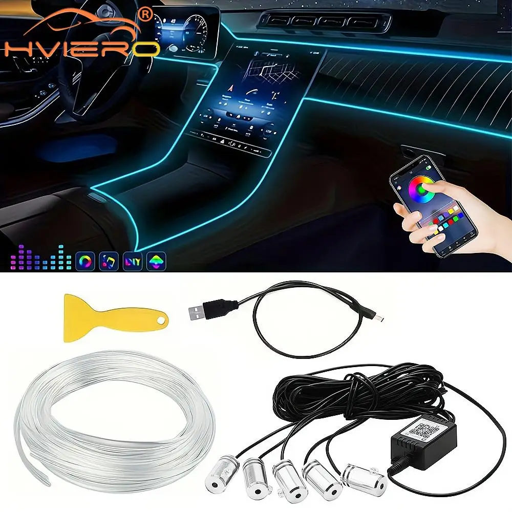 USB Car Led Strip Lights Interior Lights RGB Ambient Lighting Kit Music Sync Function Neon Light Vehicle Accessories Universal