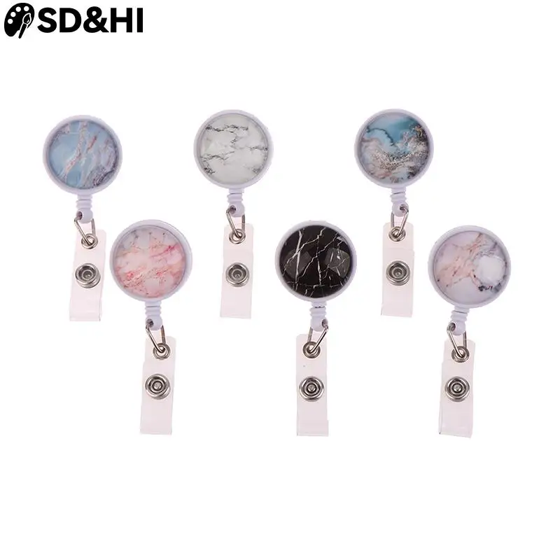 Marbling Retractable Badge Reel for Name Badge Holder Staff Work Card Clip Chest Pocket ID Tag Pass Card Accessories Clip Reel