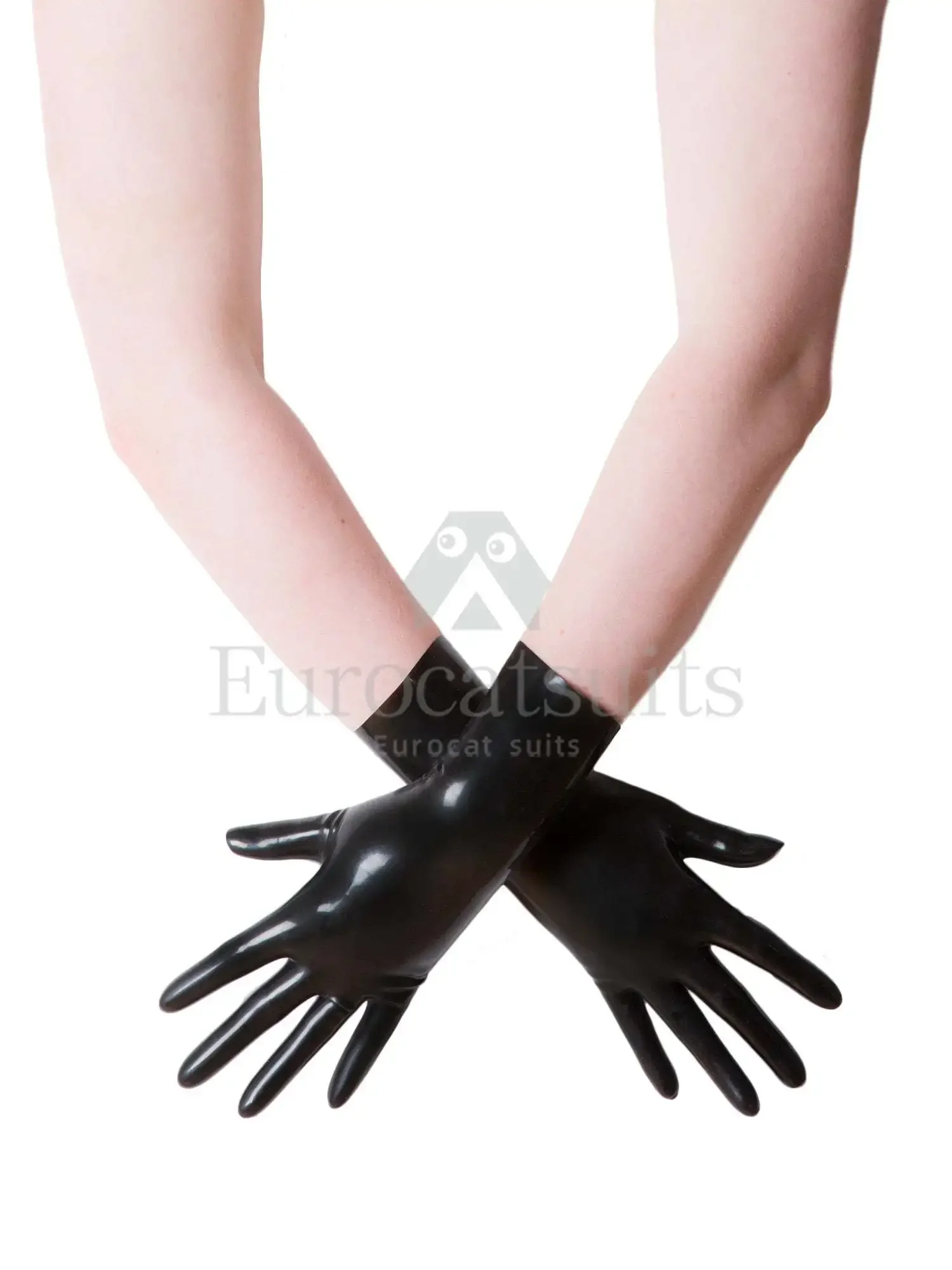 Seamless 3D Unisex Black Red Short Latex Gloves Mittens Fetish 5 Finger Wrist Length