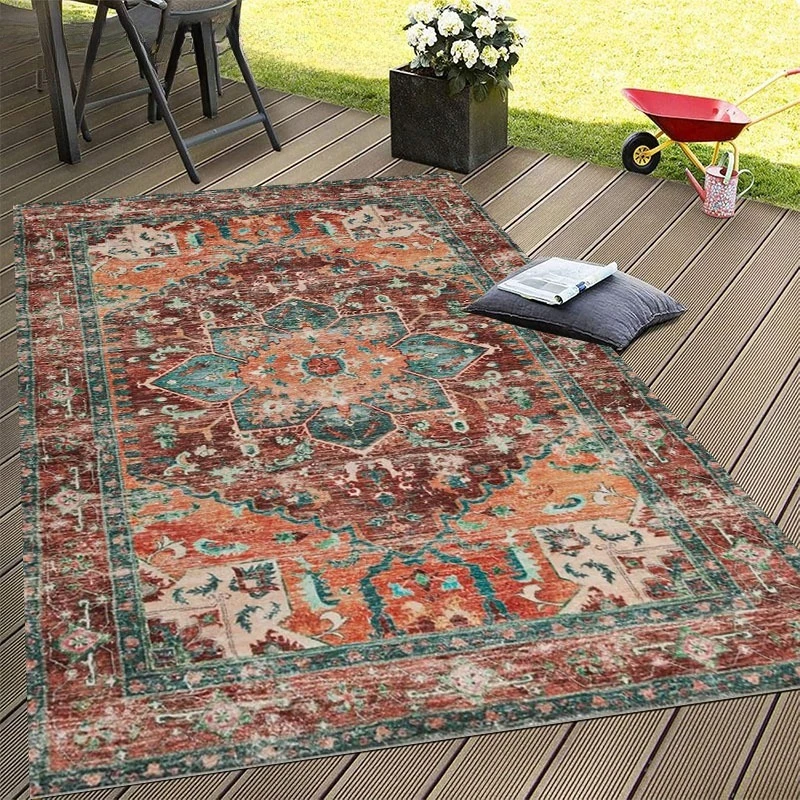

Boho Entry Throw Rug Vintage Oriental Medallion Carpets for Living Laundry Room Non Slip Sofa Bedroom Floor Mat Home Decor