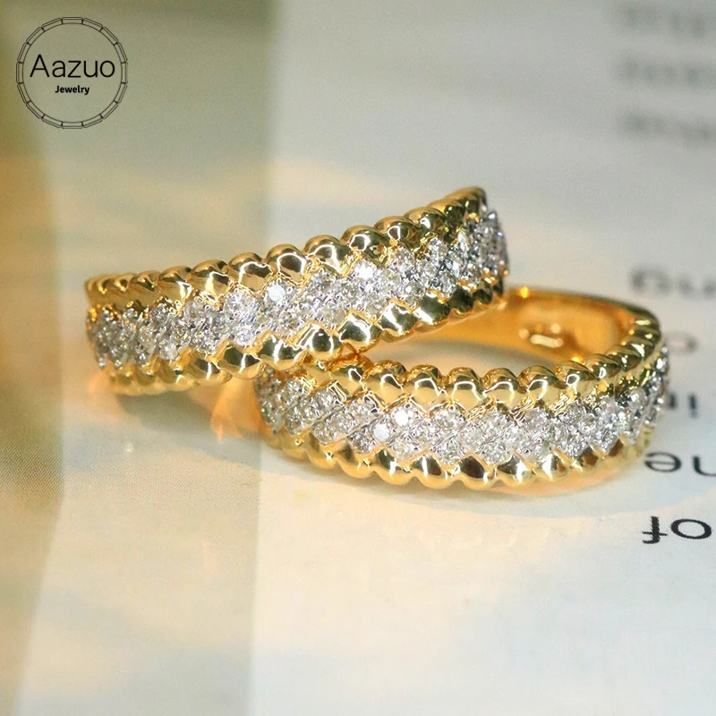 

Aazuo Fine Jewelry 18K Yellow Gold Natrual Real Diamonds 0.30ct Lace Lines Ring Gift For Women Engagement Halo anillos mujer