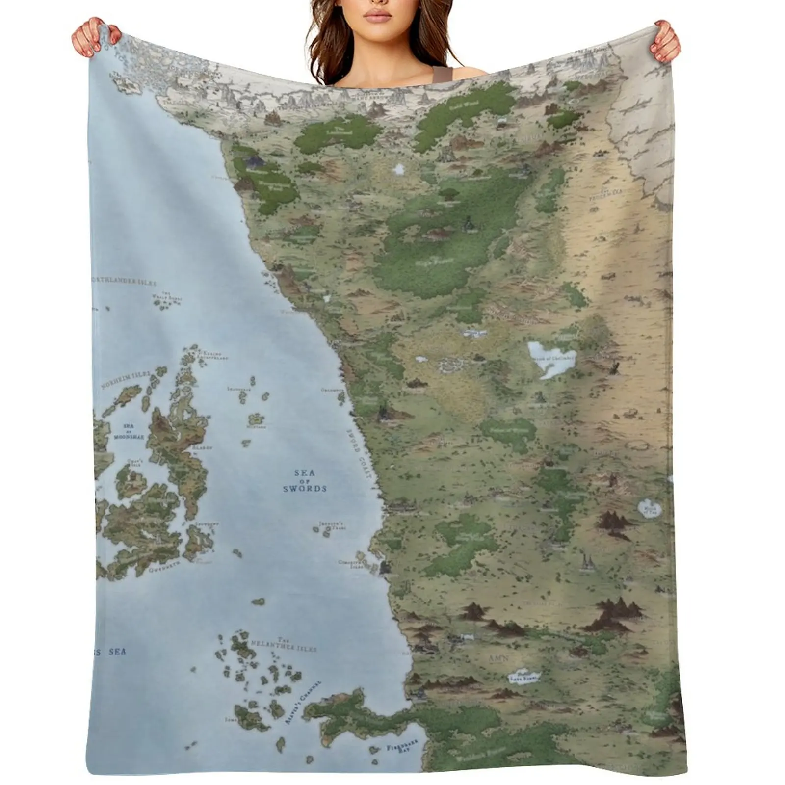 

West Faern. Forgotten Realms detailed map Throw Blanket for sofa Heavy Beach Sofa Blankets