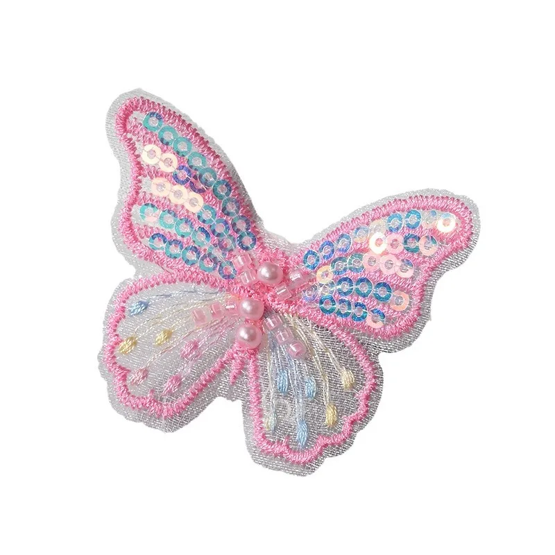 Aplique de mariposa bordado, lentejuelas personalizadas, Clips para el pelo, pendientes, accesorios de decoración, 50 piezas