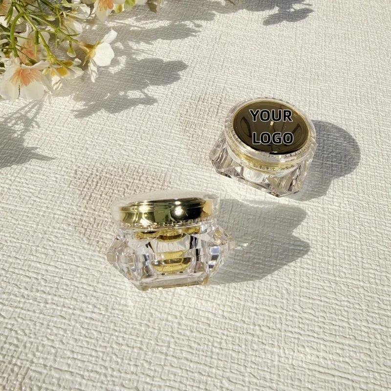 【Logo Custom】50Pcs Customized Double Layer Luxury  Acrylic Cosmetic Jar Packaging 5g with Gold  Lid Small-batch Customization