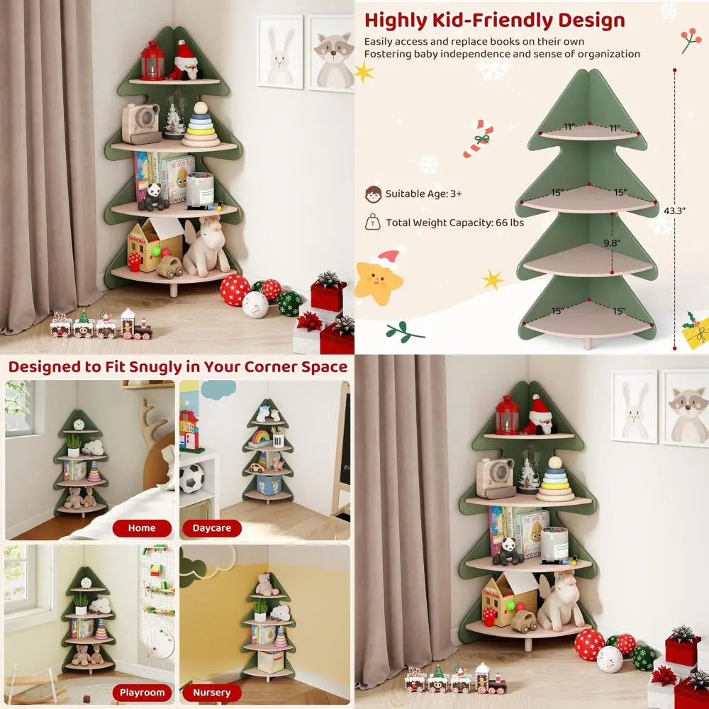 

4-Tier Montessori Kids Bookshelf - Compact Storage Organizer for Books & Toys, Ideal for Children's Rooms, Playrooms, and Nurser