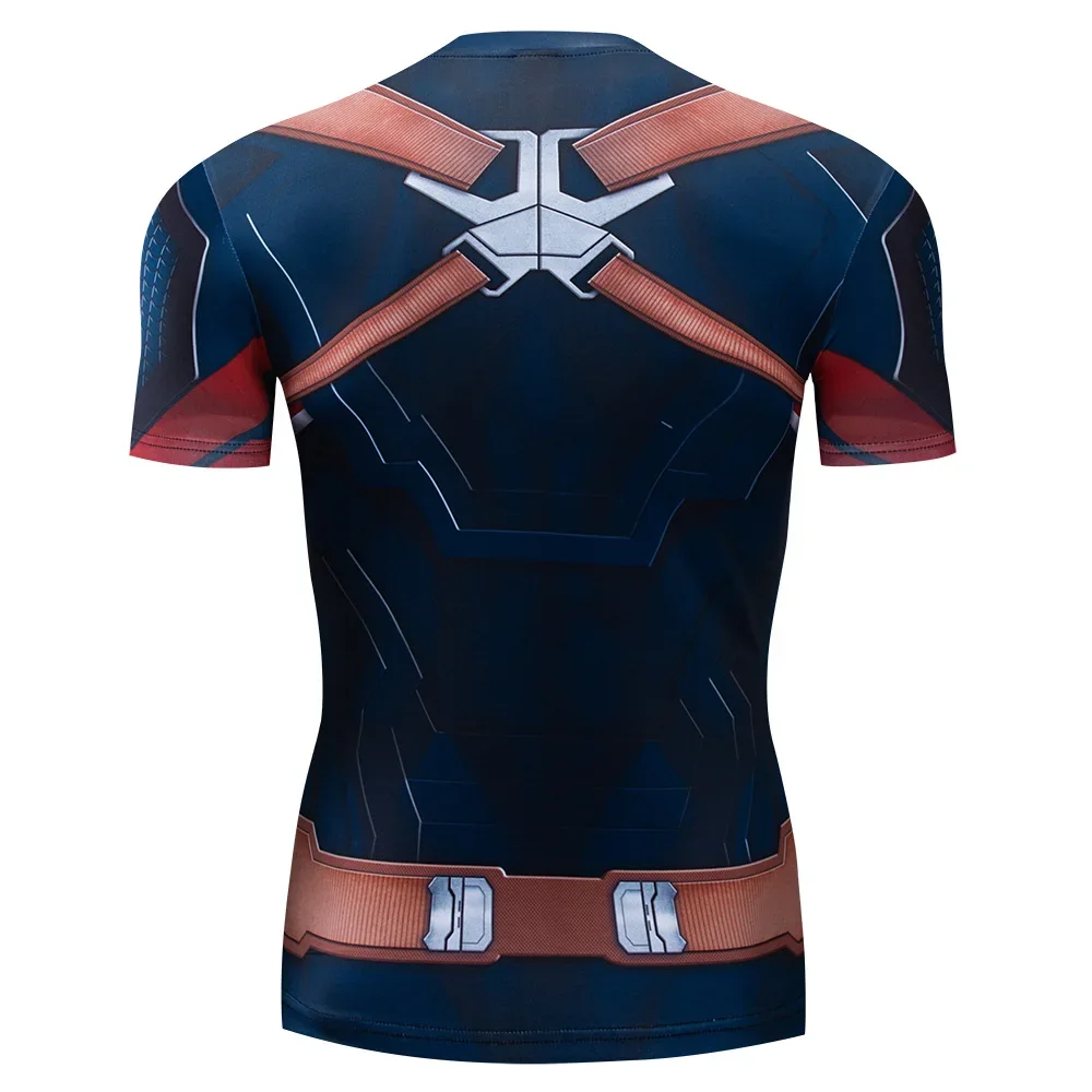 Capitán América Cosplay superhéroes Steve Rogers mismo medias deportes de Fitness, Tops de secado rápido, Disfraces de Halloween para hombres