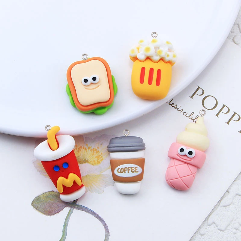 100pcs New Resin Cartoon Snacks Charms Ice Cream Drinking Bottle Pendant for Jewelry Making Earring Keychain Findings Floating