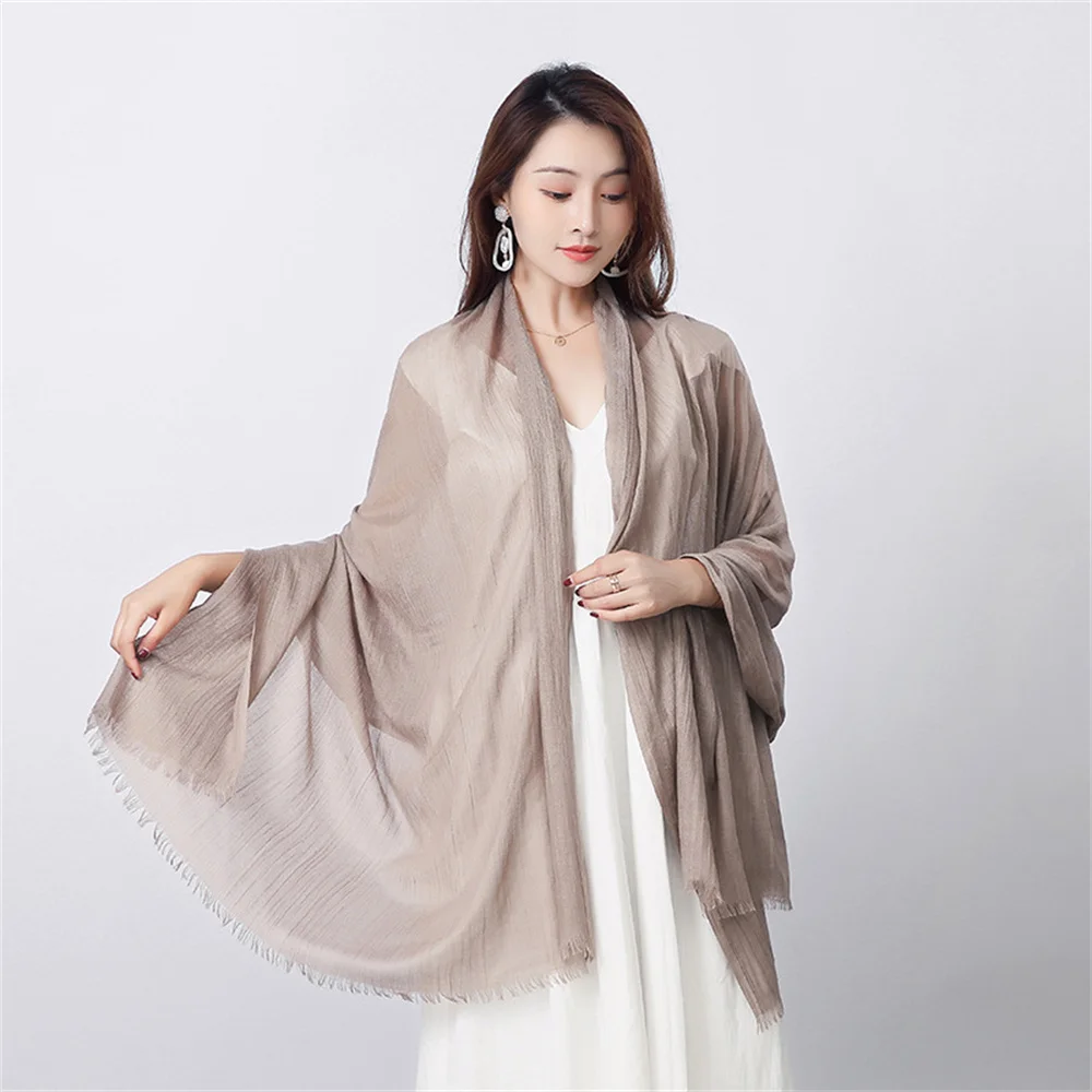 

Spring Summer Autumn Women Thin Cotton Linen Sunscreen Gauze Scarf Female Solid Ring 95*195cm Long Beach Shawl Wraps