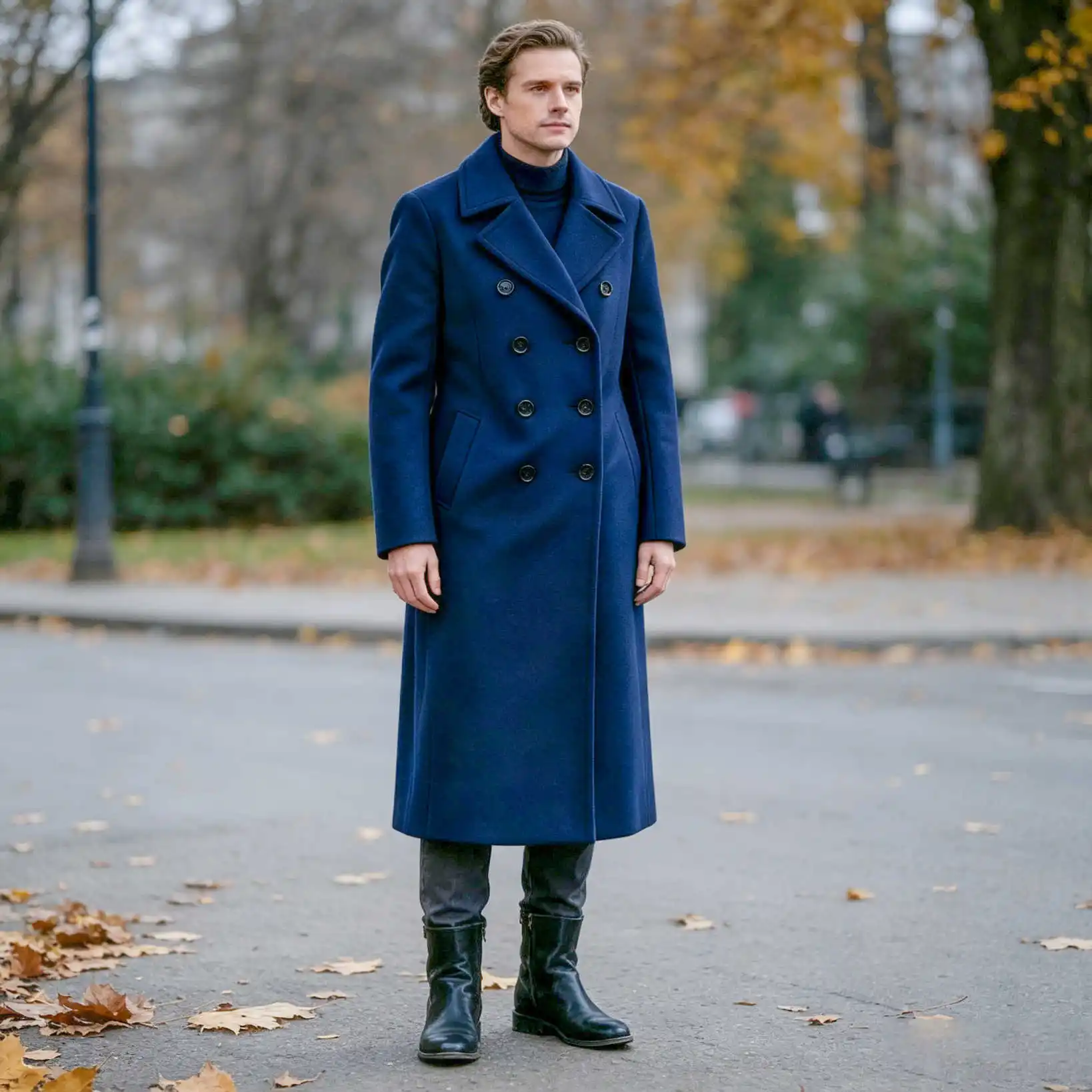 Elegant Double Breasted Wool Coat Notched Lapel Long Length Overcoat For Business Daily Wear Customized