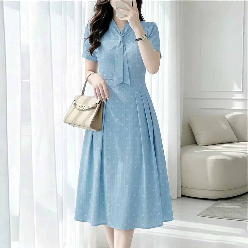 ZANZEA Women Midi Sundress Pleated Korean Elegant Dresses Patchwork Collect Waist V-Neck Vestidos 2026 Casual Loose Robe Femme