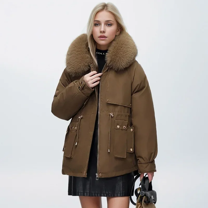 Chaqueta acolchada de algodón con cuello de piel para mujer, Parkas gruesas y cálidas, abrigos sueltos elegantes a la moda, novedad de invierno, 2024