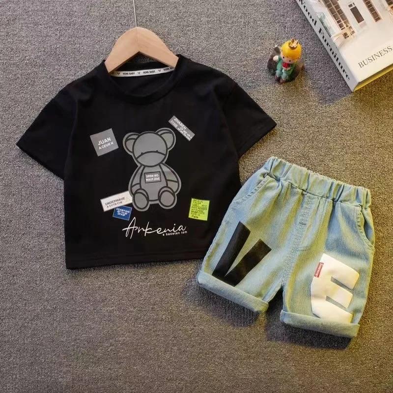 Children's Summer Set Boys and Girls T-shirt Shorts Baby Summer Short Sleeve Fashion Cartoon Letter Two Piece Set