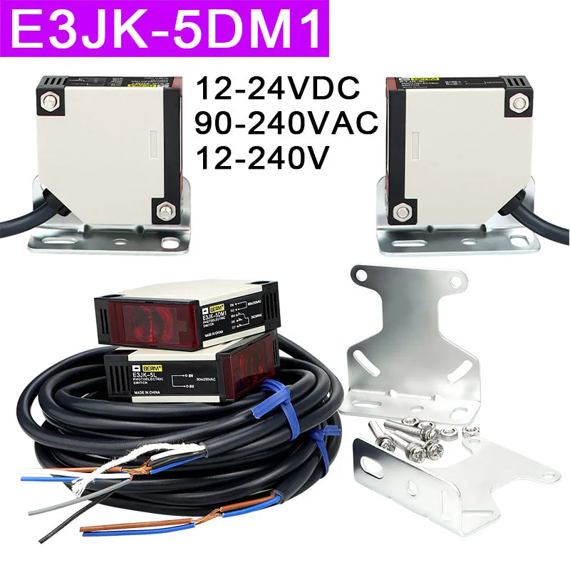 

E3JK-5DM1 сквозной фотоэлектрический сенсорный переключатель квадратный индукционный светоотражающий инфракрасный порт 5 м E3JK-5DM1/5L 12 ~ 24 В постоянного тока 90 ~ 240 В переменного тока 12 В