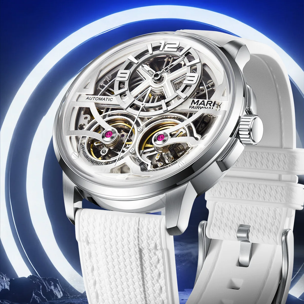 

Mark Fairwhale Brand Luxury Double Tourbillon Watch for Men Fashion Silicone Strap Waterproof Luminous Mechanical Watches Mens