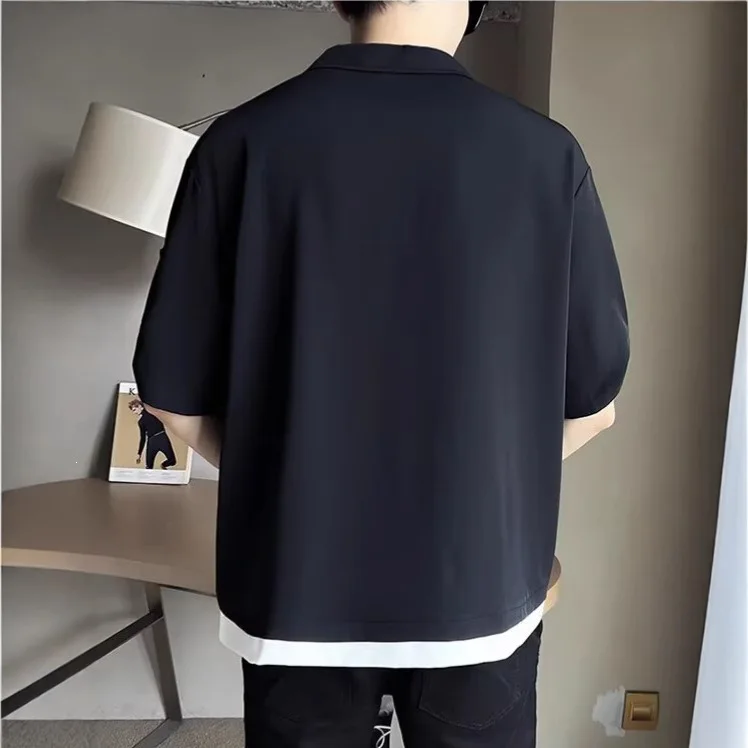 Ice Silk Short Sleeve Polo Shirt T-Shirt Men Summer Half Sleeve Turn Collar Harajuku Style Trendy Top Youth Casual Pure Color...