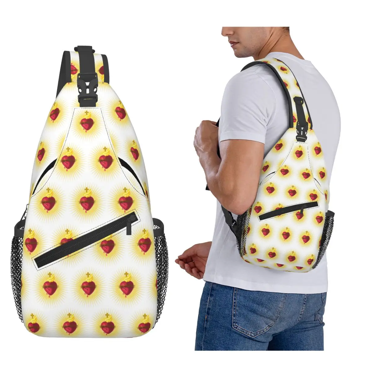 Sacred Heart Of Jesus Christ Chest Bag Men Sling Crossbody Backpack Chest Bag Traveling Hiking Daypack Shoulder Bag