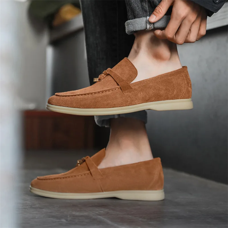 Luxury Brand Social Suede Men Driving Shoes Genuine Leather Casual Shoes Soft Men Loafers Moccasins Slip on Leisure Loafer Shoes