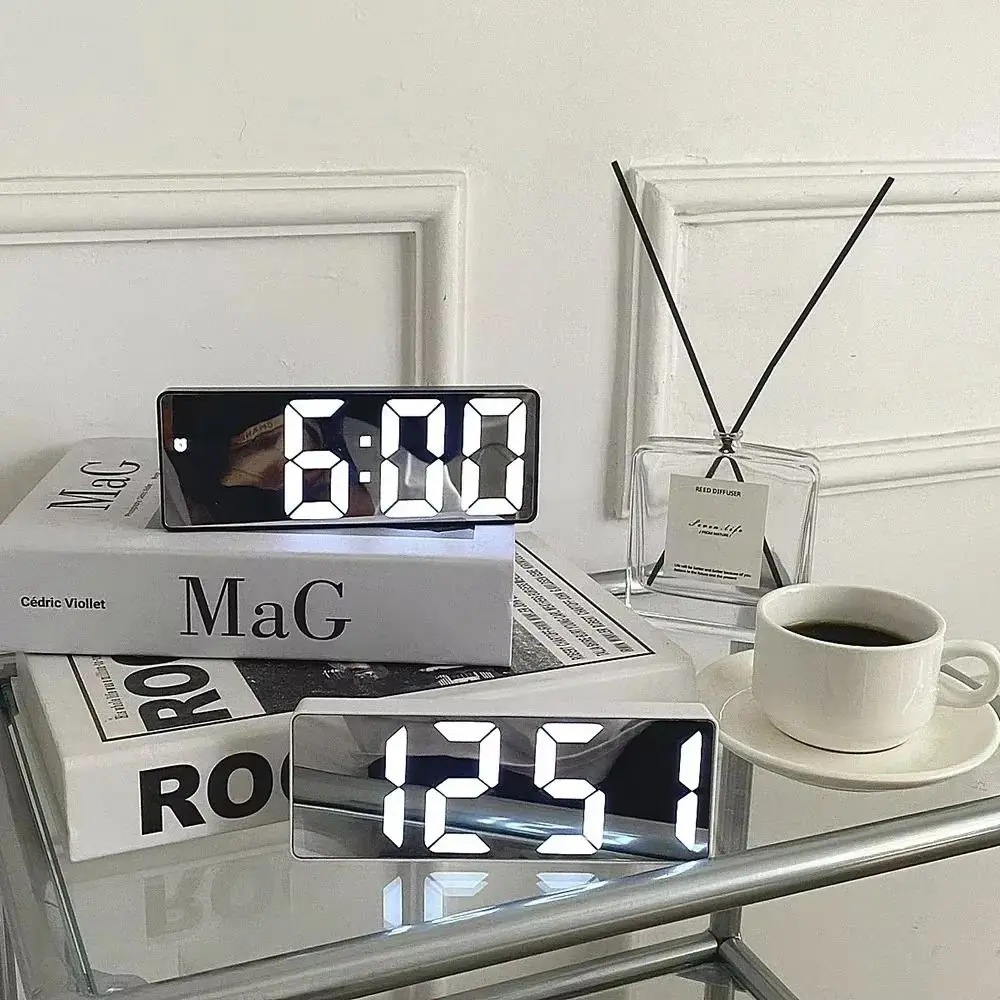 Plastic Voice Control Digital Alarm Clock Dual Alarm Voice Control LED Electronic Alarm Clock Adjustable 12/24H Desktop Clock