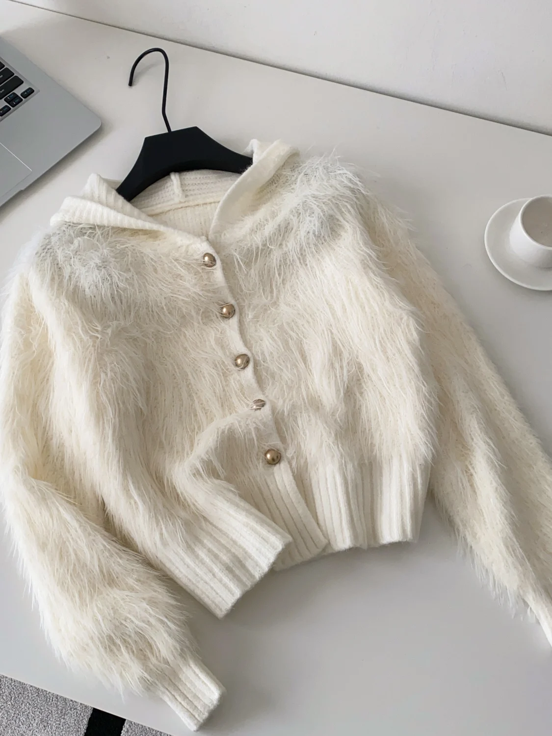 

Women's Apricot Mohair Cardigan Sweater 2000s Vintage Korean Style Jumper Knit Long Sleeves Hoodie Mink Cashmere Sweater Clothes