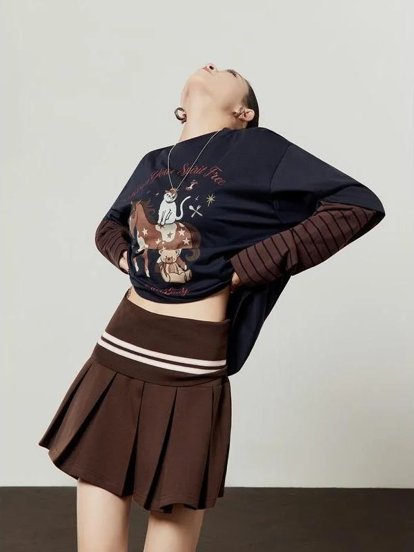 

Женская летняя короткая юбка с низкой талией, плиссированная, в стиле пэчворк, визуально стройнящая, с защитой от просвечивания, в винтажном школьном стиле